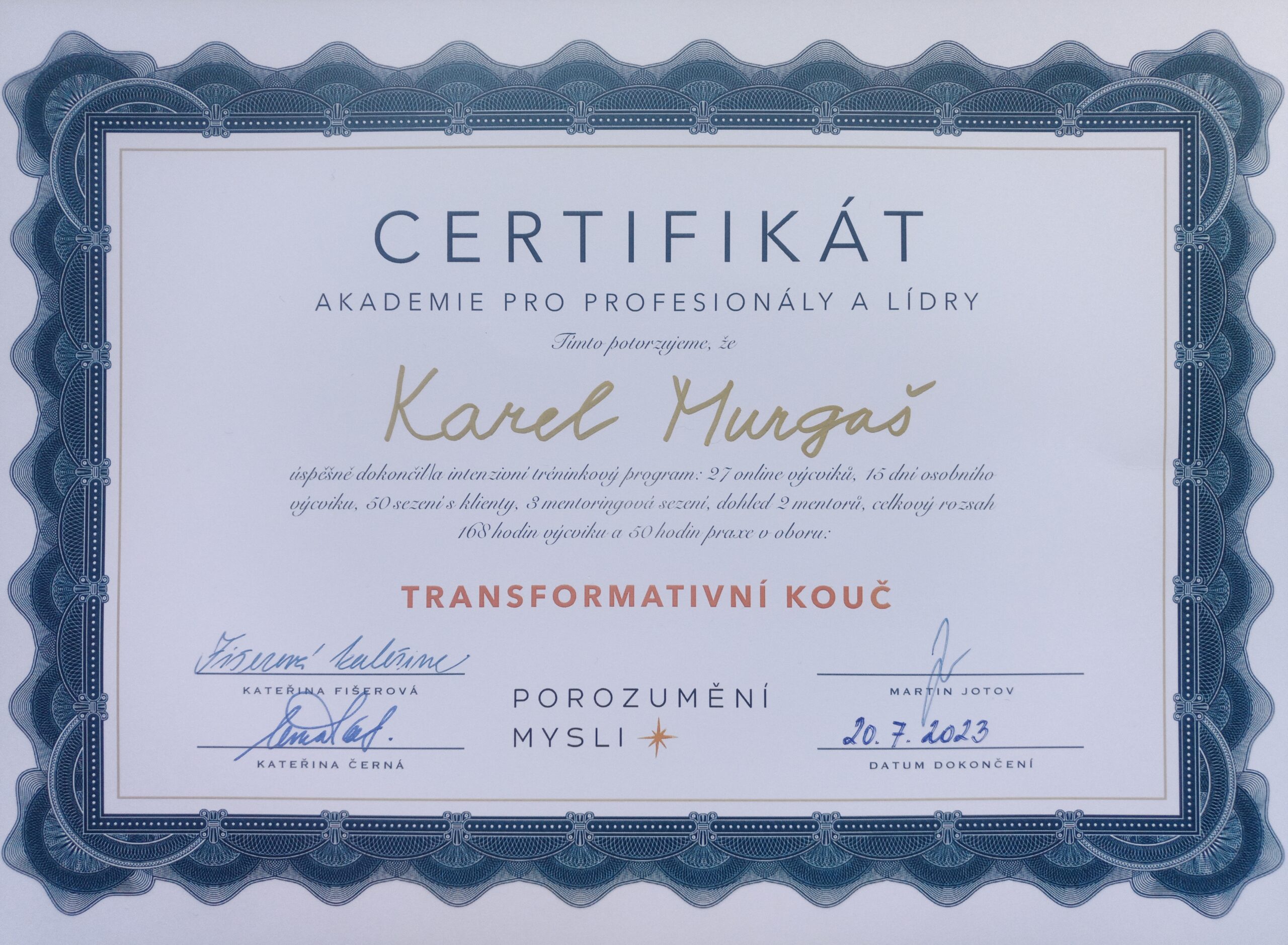 Osvědčení Karla Murgaše — Porozumění mysli